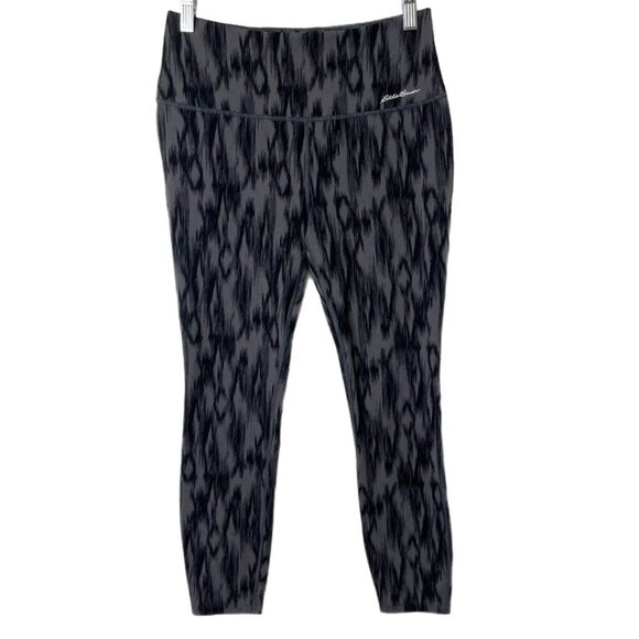 Eddie Bauer Women's Athletic Leggings S Gray & Black Ikat Print Cropped Mid Rise - Picture 1 of 10